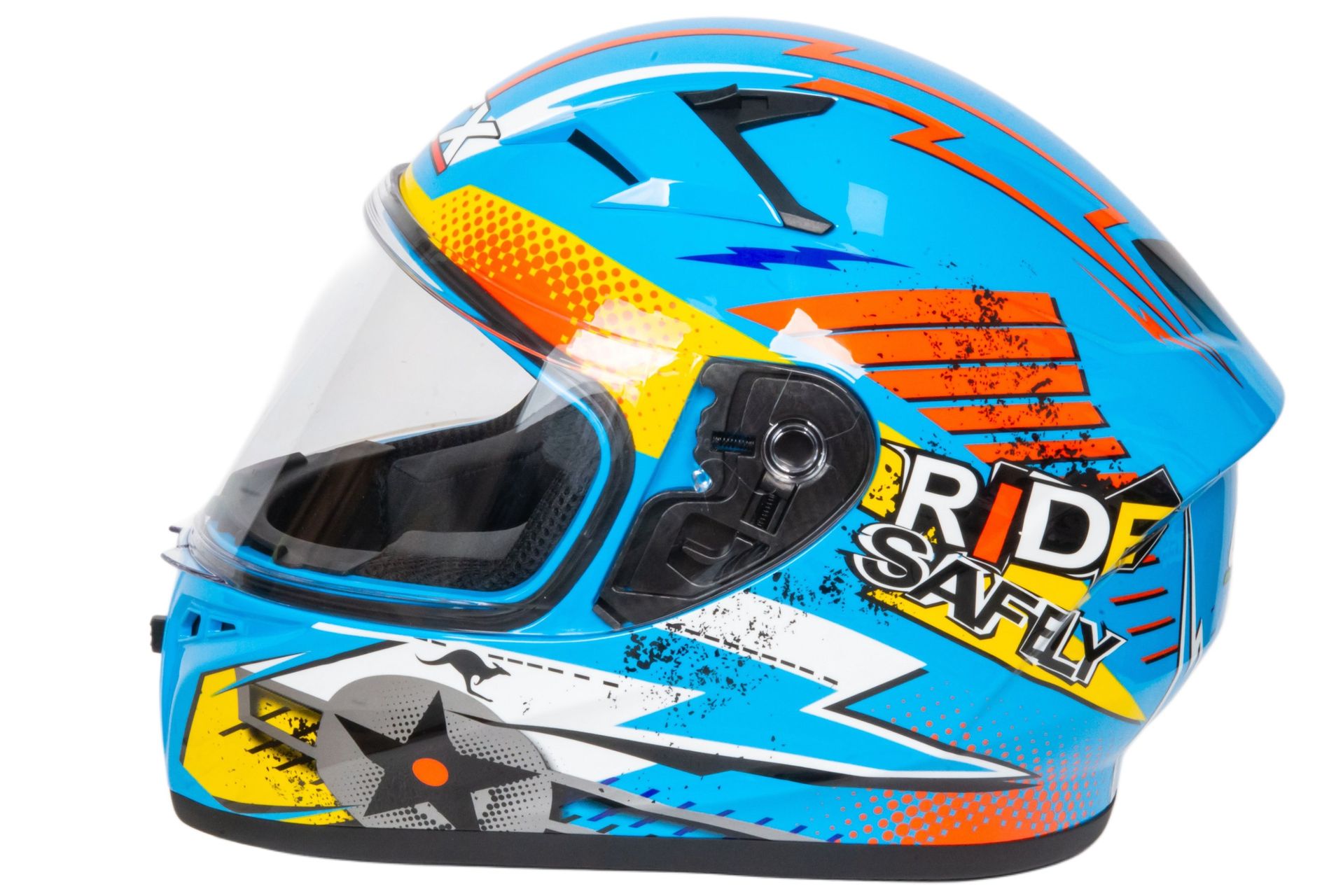 Шлем мото интеграл GTX 578S №2 (L) BLUE / ORANGE YELLOW подростковый